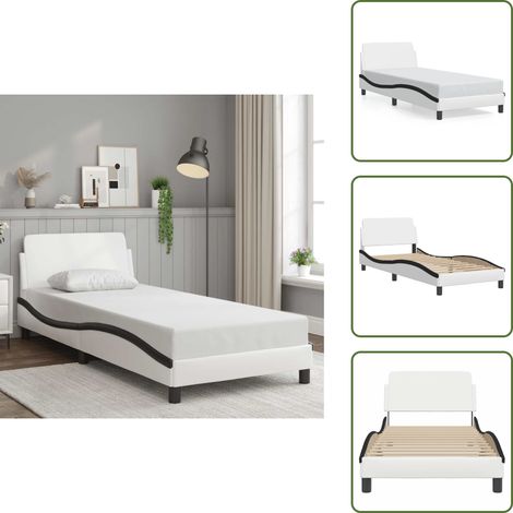 Cadre de lit sans matelas blanc et noir 90x190 cm similicuir - Lit Plateforme - Cadre De Lit - Literie - Meuble Chambre - Design Moderne (1/5)