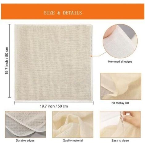 10 Pièces Etamine Alimentaire, 50×50cm Étamine Confiture Filtrants en Tissu Coton, Non Blanchi Cheese Cloth Filtre Tissu Étamine (1/2)