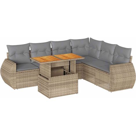 vidaXL Tavolo da giardino - Set Divani da Giardino 7 pz con Cuscini Beige in Polyrattan (1/5)