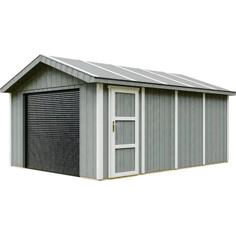 Garage di qualità premium 17 m²- L378xL530 cm- garage per auto, moto, biciclette e macchine da giardinaggio - Costruzione con pannelli LP Smartside - Capannone da giardino Timbela M991B-CAVERN STEEL