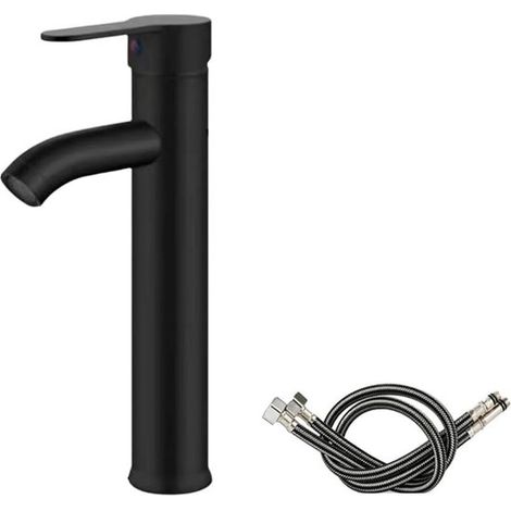 Robinet de Salle de Bain Noir avec Flexible 60 cm – Mitigeur Noir pour Lavabo et Vasque (1/4)