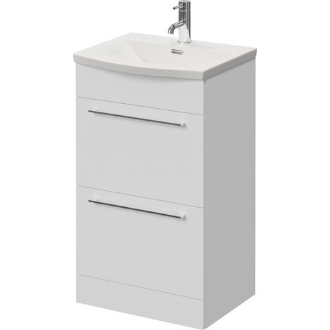 Napoli 390 Gloss White 500mm 2 Drawer Vanity Unit with Arc Basin - 500mm - Chrome 320mm Handle
