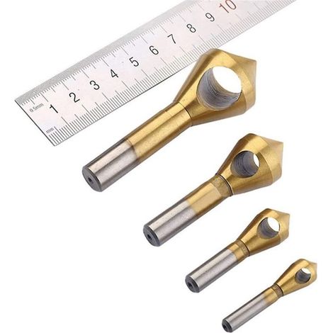 Accessori hardware 4 pezzi punte per trapano in metallo con rivestimento in titanio per sbavatura, centro a gradini, strumenti per lo sviluppo di smussi 2-5/5-10/10-15/15-20 mm