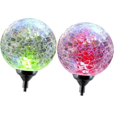 Lot De 4 Lampes De Jardin Solaires à Boule De Verre Led Couleurs (1/5)