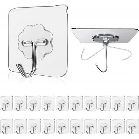 Crochet Cuisine 15kg (Max) Crochet Auto-Adhésif Adhésif Transparent Porte-Serviettes pour Salle De Bain, Mural (20 Pièces) (1/5)