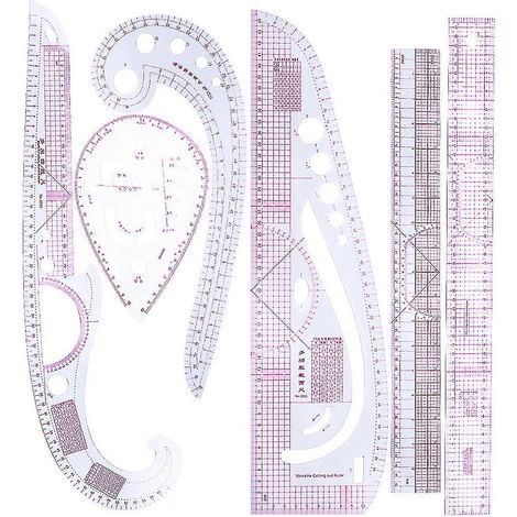 Set de règles de couture 6 pièces - courbes françaises métriques pour création de vêtements