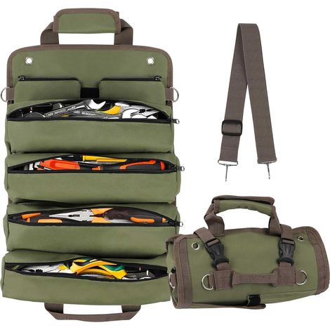 Sac à outils enroulable, petit sac à outils, pour moto, avec 2 poches à outils amovibles, vert (1/5)