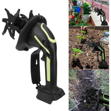 Motobineuse Electrique Sans Fil, 21V Portable Motoculteur sur Batterie, 235 RPM Petite Motobineuse Électrique, Largeur/Profondeur de Travail 10/10 cm, Cultivateur pour Potager, Yard, Culture du Jardin