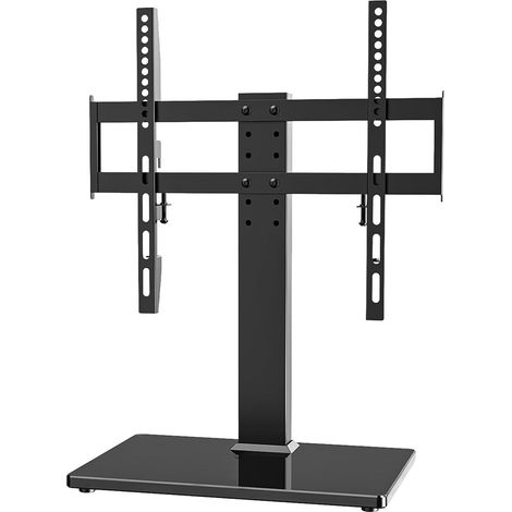 Support TV Universel de Table pour écrans LCD/LED 27 à 55 Pouces – Base en Verre trempé avec Gestion des câbles, Hauteur réglable sur 6 Niveaux, Compatible VESA 400 x 400 mm (1/5)