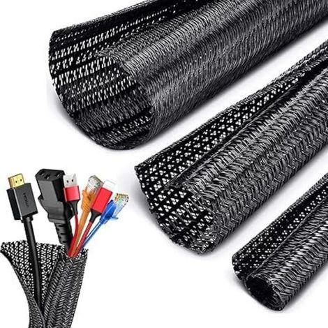 3 Meter langer, flexibler und verstellbarer Kabelschlauch für Computer (Ø 13–14 mm), Kabelmanagement, geteilter, geflochtener PET-Kabelorganizer, Kabelschutzhülle für Auto-, TV- und Computerkabel, Org (1/4)
