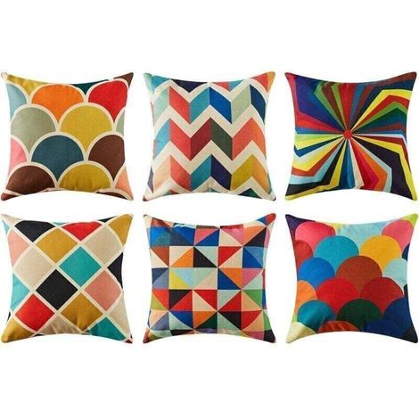 Housse Coussin 45x45 cm Canape Salon de Jardin Extérieur Décoration Scandinave 6 Pièces Coton Lin Lot de Taie d'Oreiller Carré Chambre Enfant Chaise Tonnelle Design Imprimé Geometrique Coloré..DEBUNS