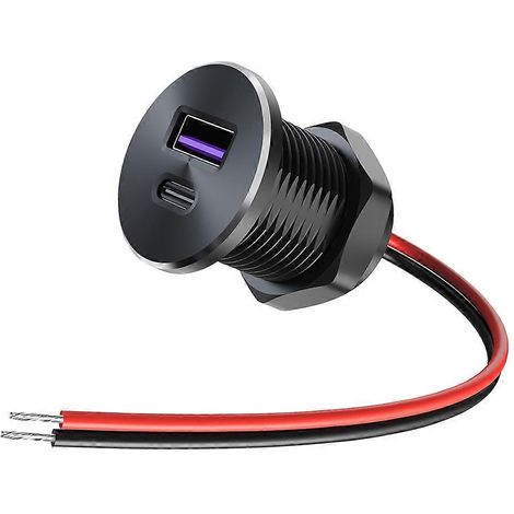 Prise USB 12 V encastrable, chargeur rapide 30 W PD Type-C et 18 W QC3.0 en aluminium pour camping-car, caravane, camion et bateau.