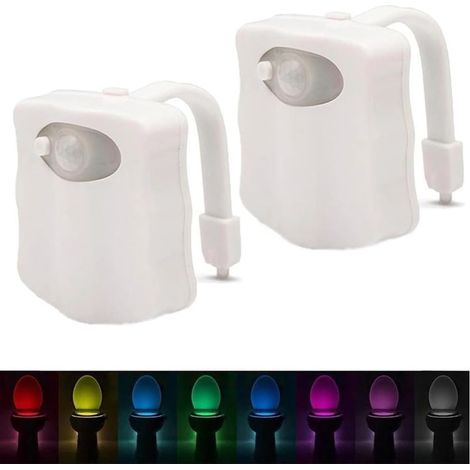 Veilleuse LED à détecteur de mouvement pour salle de bain – Éclairage de cuvette de toilette 8 couleurs, incluant 2 lampes d'ambiance pour le couvercle des toilettes (1/5)