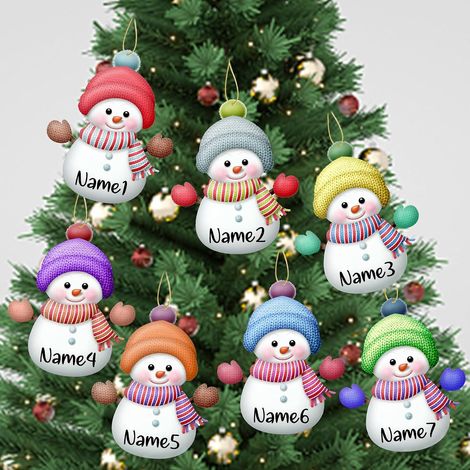 7 personalisierte Schneemann-Weihnachtsornamente aus Holz (1/5)