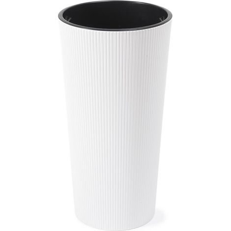 Pflanzgefäß LOCON STRIPE weiß Streifenoptik, 25 cm Kunststoff, 25,5 x 25,5 x 46,6 cm (1/4)