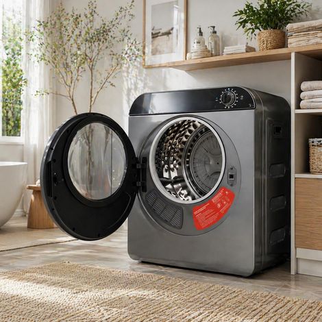 Sèche-linge PTC céramique, tambour inox, 4 programmes, double sécurité, empilable/mural, capacité nominale 3kg (réelle 5kg).