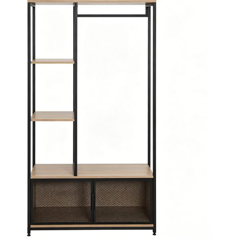 Offene Garderobe aus Metall und MDF 90 x 40 x 167 cm Schwarz und Eiche hell (1/5)
