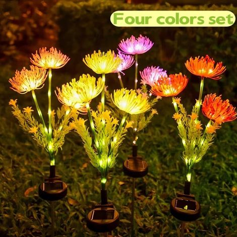 Lot de 4 lampes solaires de jardin en forme de fleur, pour décoration de jardin extérieur, étanchéité IP65, charge automatique, changement de couleur, éclairage solaire de jardin, éclairage solaire de (1/4)