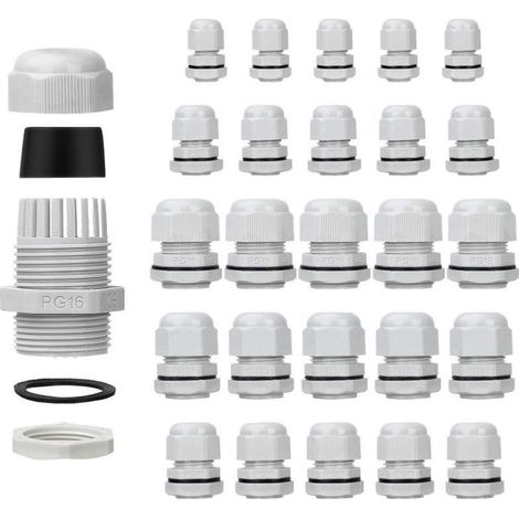 Lot de 25 presseétoupes étanches Réglables PG7 PG9 PG11 PG13.5 PG16 Connecteurs de cable écrous de remplissage Joints en plastique avec rondelle Blanc LAOA (1/4)