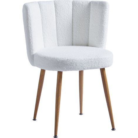 Chaise de salle à manger blanche moderne avec pieds en tube métallique couleur bois, lot de 2 (1/5)