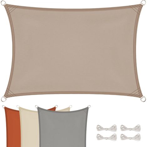 1 Voile D'ombrage Rectangulaire, Polyester Imperméable 160g/m², Résistant UV, Cordes Nylon Incluses, Pour Terrasse Jardin Patio