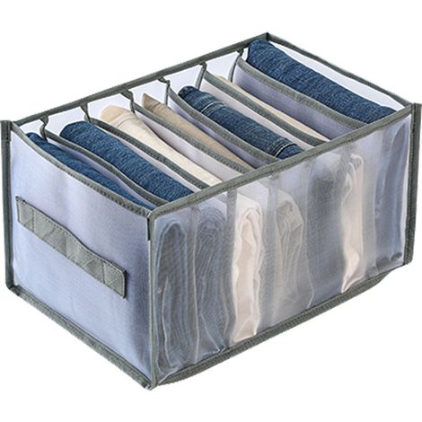 Organisateur de vêtements à 7 ou 9 compartiments, séparateurs de tiroirs avec poignées, idéal pour jeans, pantalons, t-shirts et sous-vêtements. (1/5)