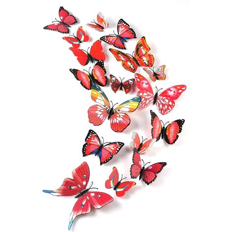 Autocollant Papillon 3D - 36 Pièces - Tailles Mixtes 6 à 12 cm - Pour Décoration Murale, Réfrigérateur, Fenêtre, Jardin et Fêtes - Adhésif + Aimant (1/5)