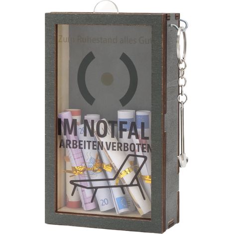Boîte d’urgence en bois – Cadeau pour anniversaire, mariage ou retraite – Cadeau d’argent pour femmes et hommes – Boîte décorative avec marteau (Départ à la retraite) (1/5)