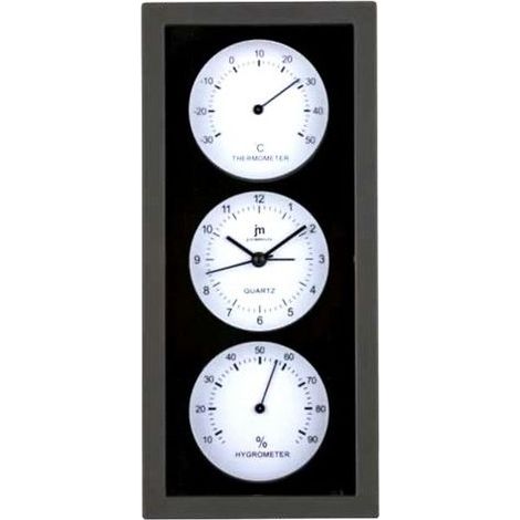 Lowell Orologio da Parete o Appoggio con Sveglia, Termometro e Igrometro 12 x 26 Cm Ass. Bianco, Nero o Grigio 1 Pz