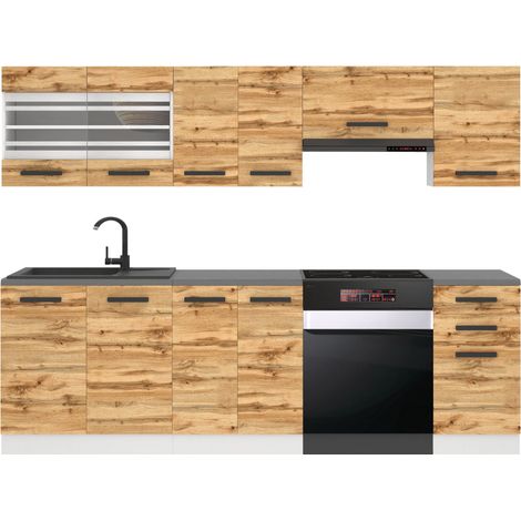 Belini Cuisine Equipee Complete Lily Muebles de Cuisine Complets - 240 cm. Cuisine Complete avec Plan de Travail, chêne wotan (1/3)