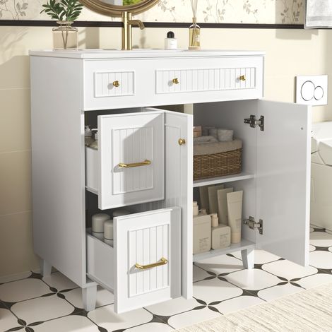 Badmöbel mit Waschtisch 81,7 x 46,8 x 90 cm aus weißem MDF OKMYHOME (1/5)