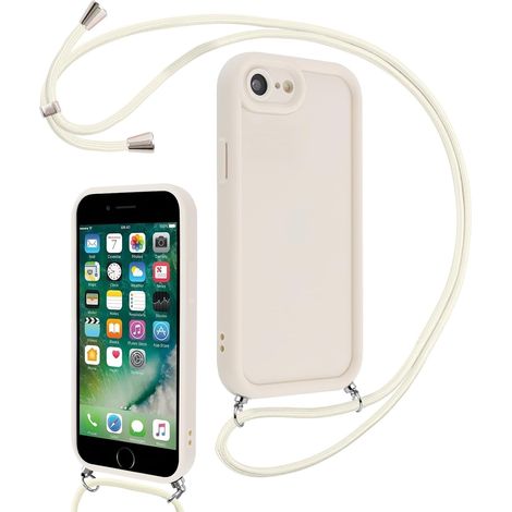 Coque pour iPhone 7/8/iPhone SE 2022/SE 2020 4,7" avec Cordon de Collier Réglable, Etui Protection de la Caméra Silicone Souple TPU Antichoc Housse avec Corde Cover pour iPhone 8, Blanc (1/5)
