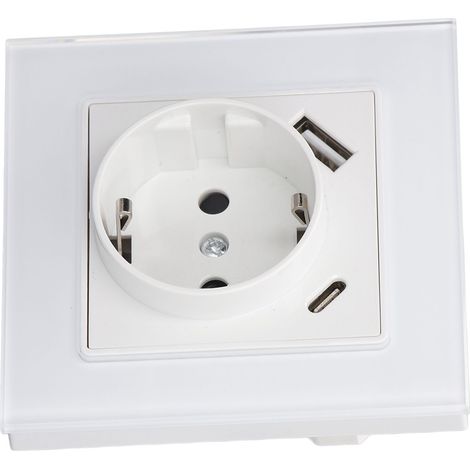 Prise USB TYPEC de type 82 standard européenne avec panneau en verre trempé, design encastré, boîtier rond, prise de charge 5V 2,1A, AC250V. (1/5)