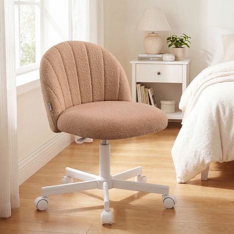 Chaise de Bureau Confortable, Pivotante en Tissu Bouclette, Réglable en Hauteur, 60 x 60 x (70,5-83,5) cm, Brun caramel (1/5)