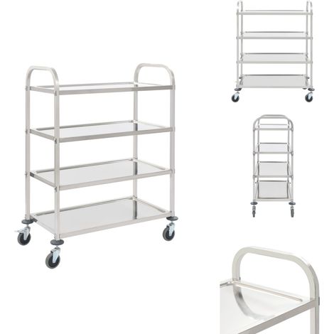 Chariot de cuisine à 4 niveaux 107x55x125 cm Acier inoxydable - Chariot De Cuisine - Chariot De Service - Meuble De Rangement - Chariot Multifonctionnel - Chariot Inox (1/5)