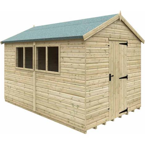 12 x 8 Feet Apex Premier 16mm Shed - Solid Wood/Softwood/Pine - L355 x W235 x H256.3 cm - Green
