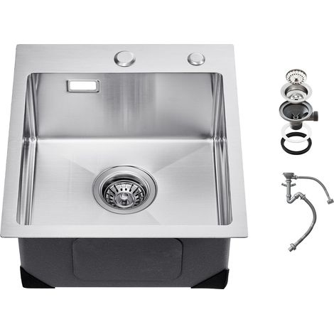 Évier de cuisine 40cm, inox 304, à poser, 1 bac, accessoires inclus, pour camping-car, cuisine, buanderie, bar. (1/5)