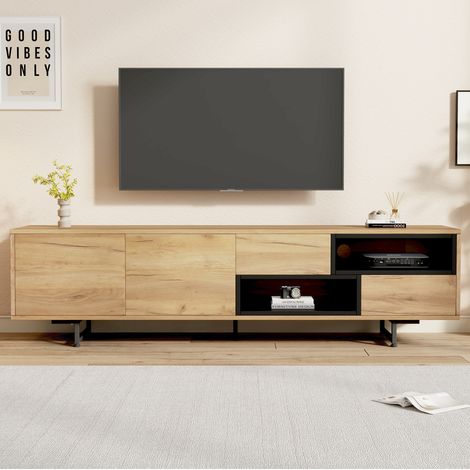 mobile tv 173 cm con ante e ripiani legno naturale OKMYHOME (1/5)