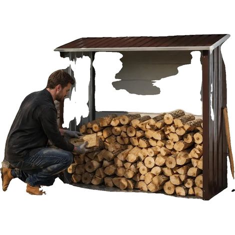 Unité de stockage de bois de chauffage, acier galvanisé, design résistant aux intempéries, Braun (1/2)