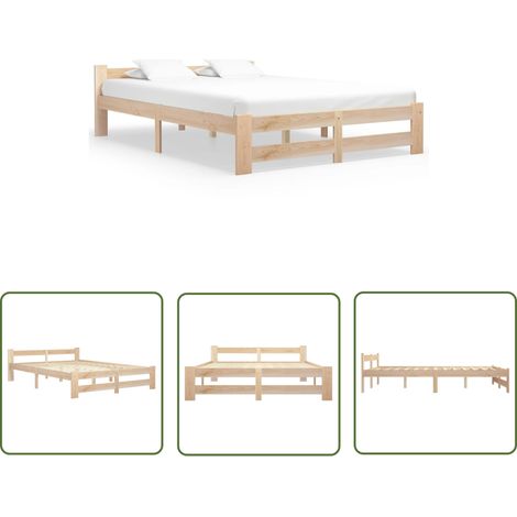 The Living Store Cadre de lit sans matelas bois de pin massif 120x200 cm - Cadre De Lit - Lit Double - Bois Massif - Pin - Design Classique (1/5)