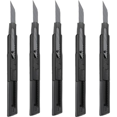 cutterEnsemble de 5 pièces,Pour découper le papier et le carton,cutter,Couteau utilitaire rétractable, couteau à tapis, couteau utilitaire (1/5)