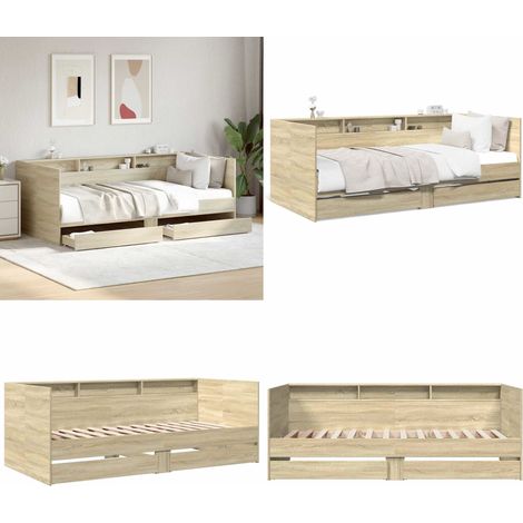 Lit de jour avec tiroirs sans matelas chêne sonoma 90x190 cm - Lit Deux Places - Canapé Lit - Meuble Multifonction - Lit Convertible - Rangements Intégrés - Home & Living (1/5)