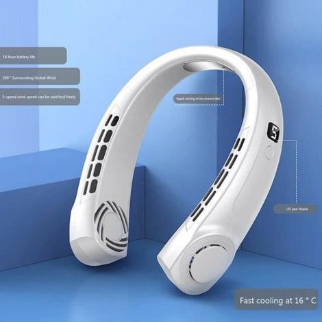 Ventilateur De Cou - Sans Lame - USB Rechargeable - Affichage Numérique - 5 Vitesses - 19 x 21,5 cm
