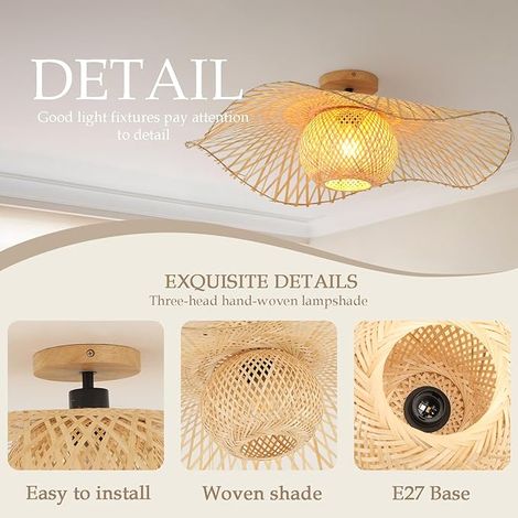 Gewebte Bambus-Deckenlampe, Wohnzimmer Kronleuchter Dekoration für Schlafzimmer, Esszimmer, 65 cm (1/3)