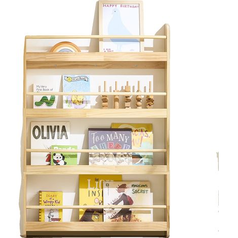 Bibliothèque, Design Adapté aux Enfants, 4 Étagères pour Livres et Décor, Nature (1/2)