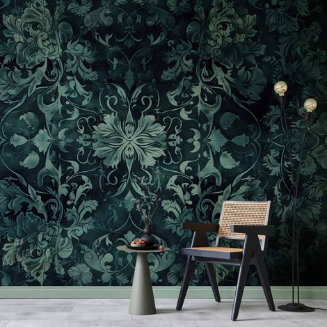 Papier peint photo - Motif de tapis oriental : ornements émeraude et motifs usés / Ornements de tapis dans des tons émeraude (1/4)