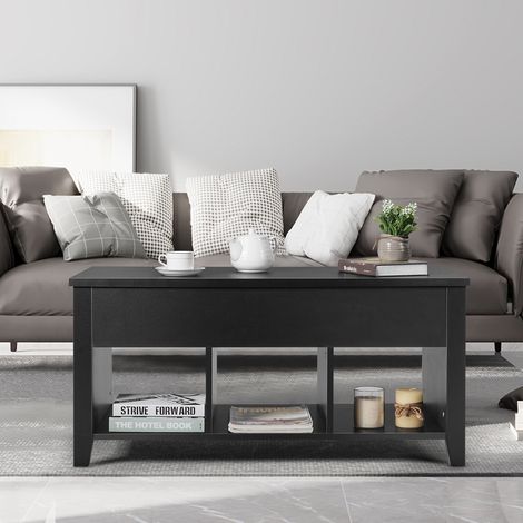 Table Basse avec Plateau Relevable Noir 104,5 x 49,5 x 48,5 CM avec Trois Compartiments pour Rangement Design Contemporain Maison Chic (1/4)