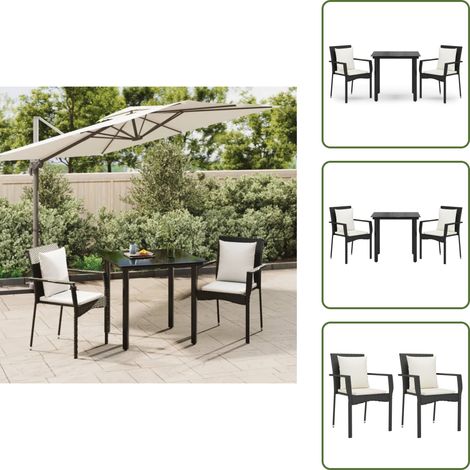 The Living Store Ensemble à manger de jardin avec coussins 3 pcs Noir - Table de jardin (1/5)