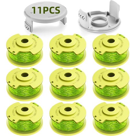 Carrete para desbrozadora Ryobi One Plus+ AC80RL3 de 3,35 m (11 pies) y 2 mm (0,080"), paquete de 9 hilos y 2 tapas. (1/5)