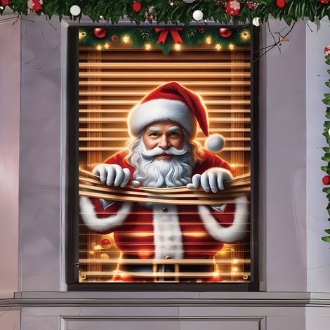 Bannière de Noël à suspendre à la fenêtre, décoration festive, toile de fond bonhomme de neige et Père Noël pour les fêtes de fin d'année - 80 x 120 cm (polyester) - 25
